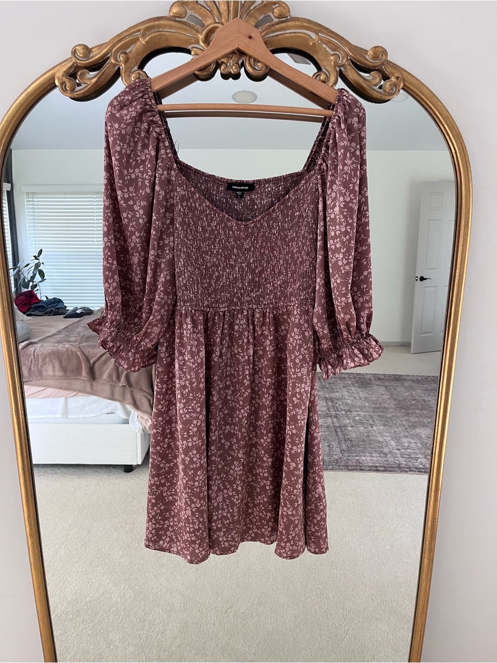 Mittoshop Mauve Floral Smocked Mini Dress